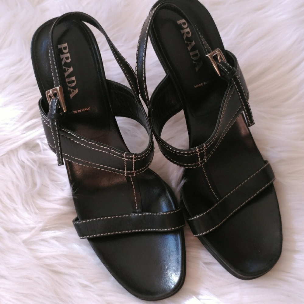 Black Leather Prada Heels